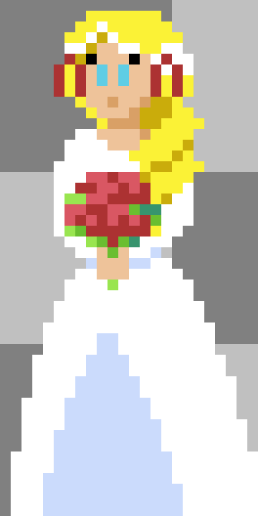 Pixel art d'une mariée avec robe blanche